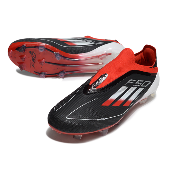 Adidas F50 Elite Laceless Black White and Red Firm Ground FG Football Boot