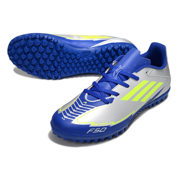 Chuteira Society Adidas F50 Club Gray and Dark Blue Turf TF Football Boot