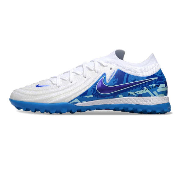 Chuteira Society Nike Phantom GX2 Elite branca e azul
