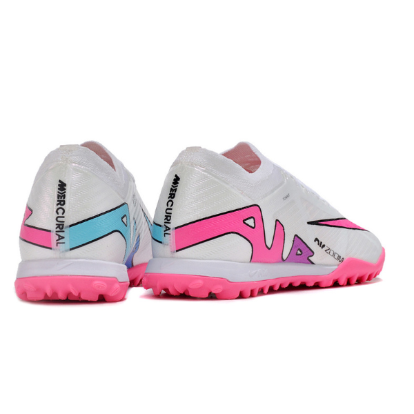 Chuteira Society Nike Zoom Mercurial Vapor 15 Elite White Pink and Blue Turf TF Football Boot