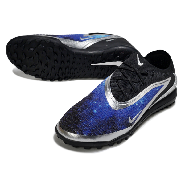 Chuteira Society Nike Phantom 6 Elite Black Blue and Silver Turf TF Football Boot