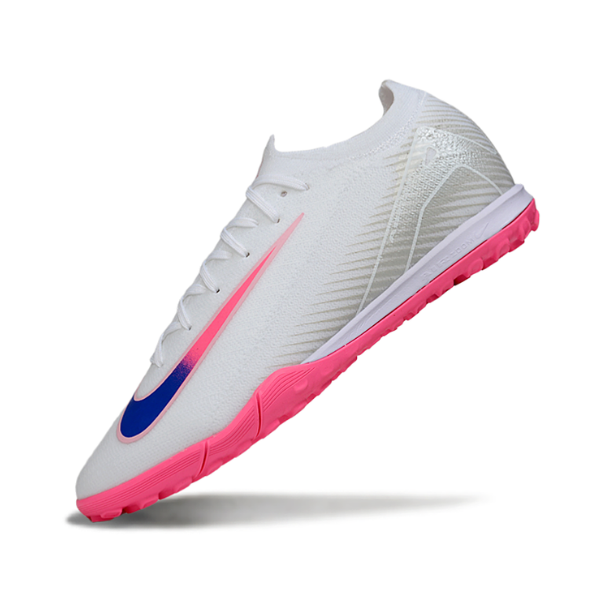 Chuteira Society Nike Zoom Mercurial Vapor 16 Elite White Pink and Blue Turf TF Football Boot